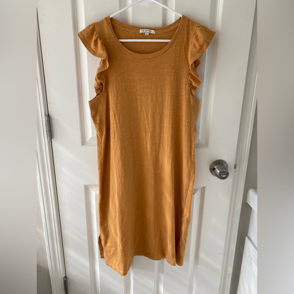 Z Supply Mustard Ruffle Sleeve Midi Dress